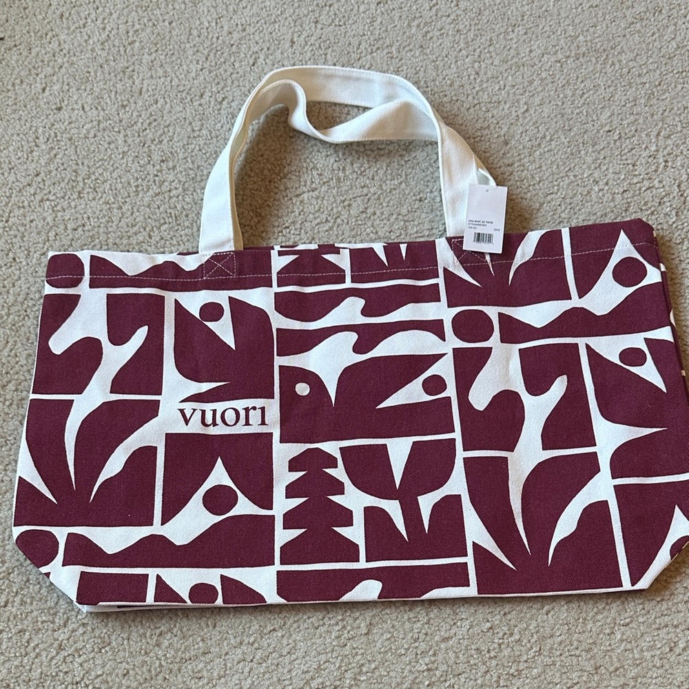 Vuori Maroon and White Graphic Canvas Tote New with tag